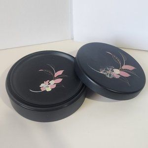 Black Japanese Floral Tea Coaster, 6 coasters